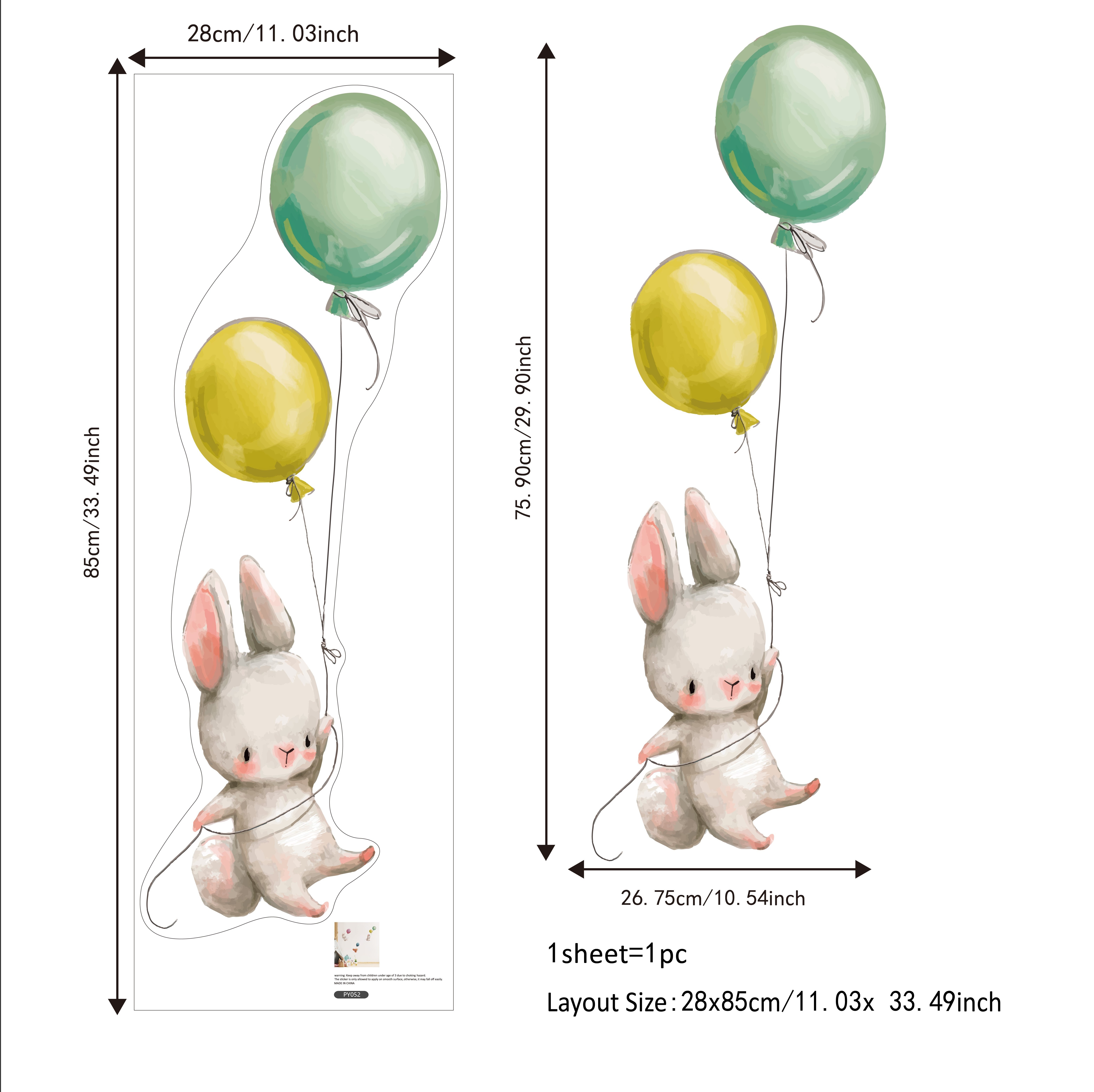 Funlife PY052 Cartoon rabbit flying with balloon cute wall decals for baby room wall decoration wall sticker