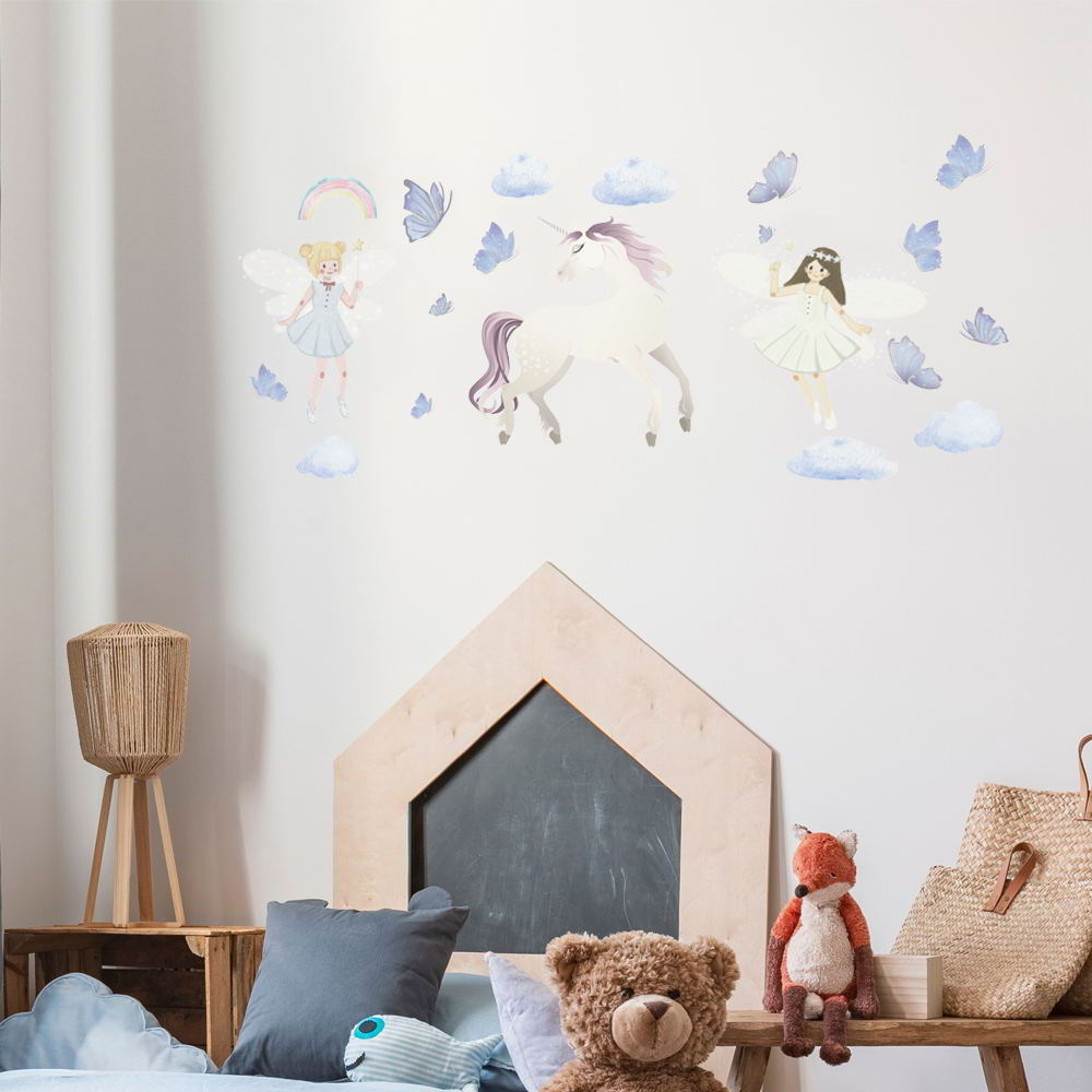 Funlife fairy and unicorn wall decal peel and stick art wall sticker for kids play room and nursery decoration