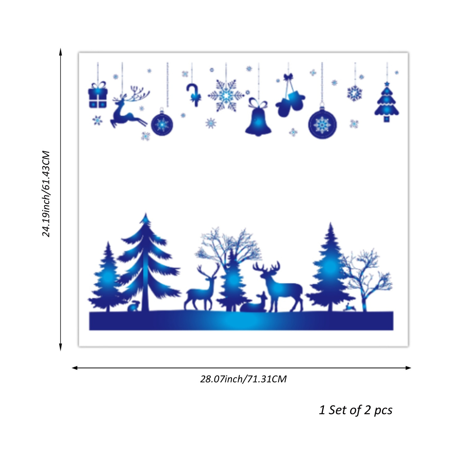 Funlife  Double-Sided  Christmas Windows Door Clings Decor, Glass Covering Decals, Blue Pine Trees and Deer