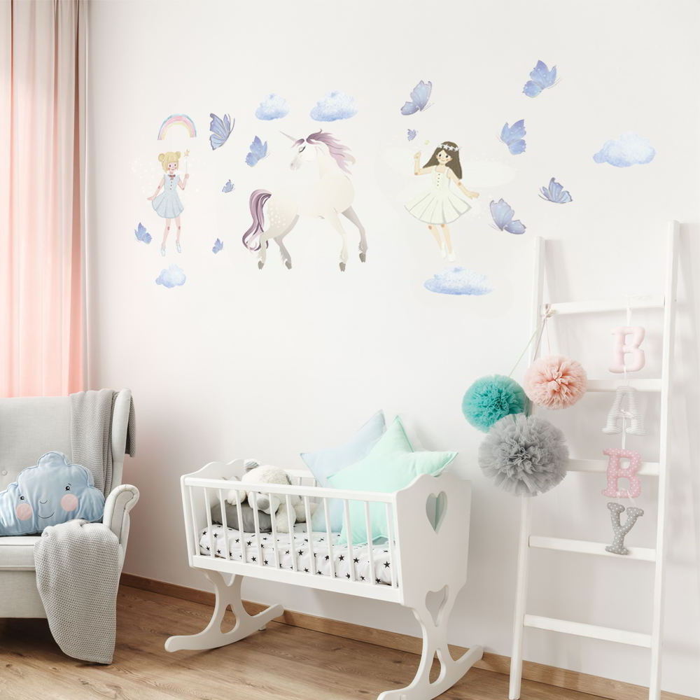 Funlife fairy and unicorn wall decal peel and stick art wall sticker for kids play room and nursery decoration