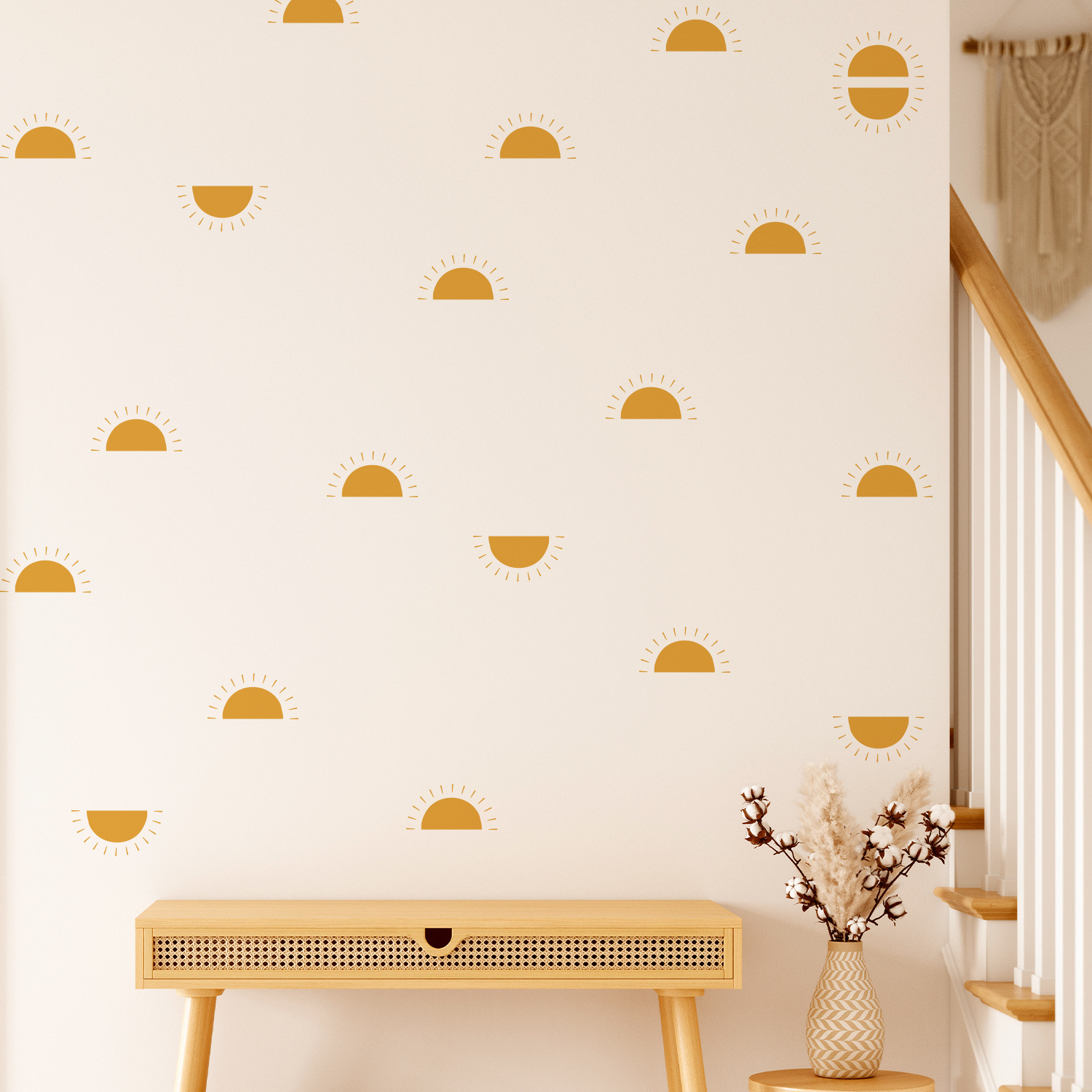 Funlife Rustic Yellow Orange Half Sun Wall Sticker Home Decoration Yellow Sunrise Wall Stickers For Nursery Kids Room