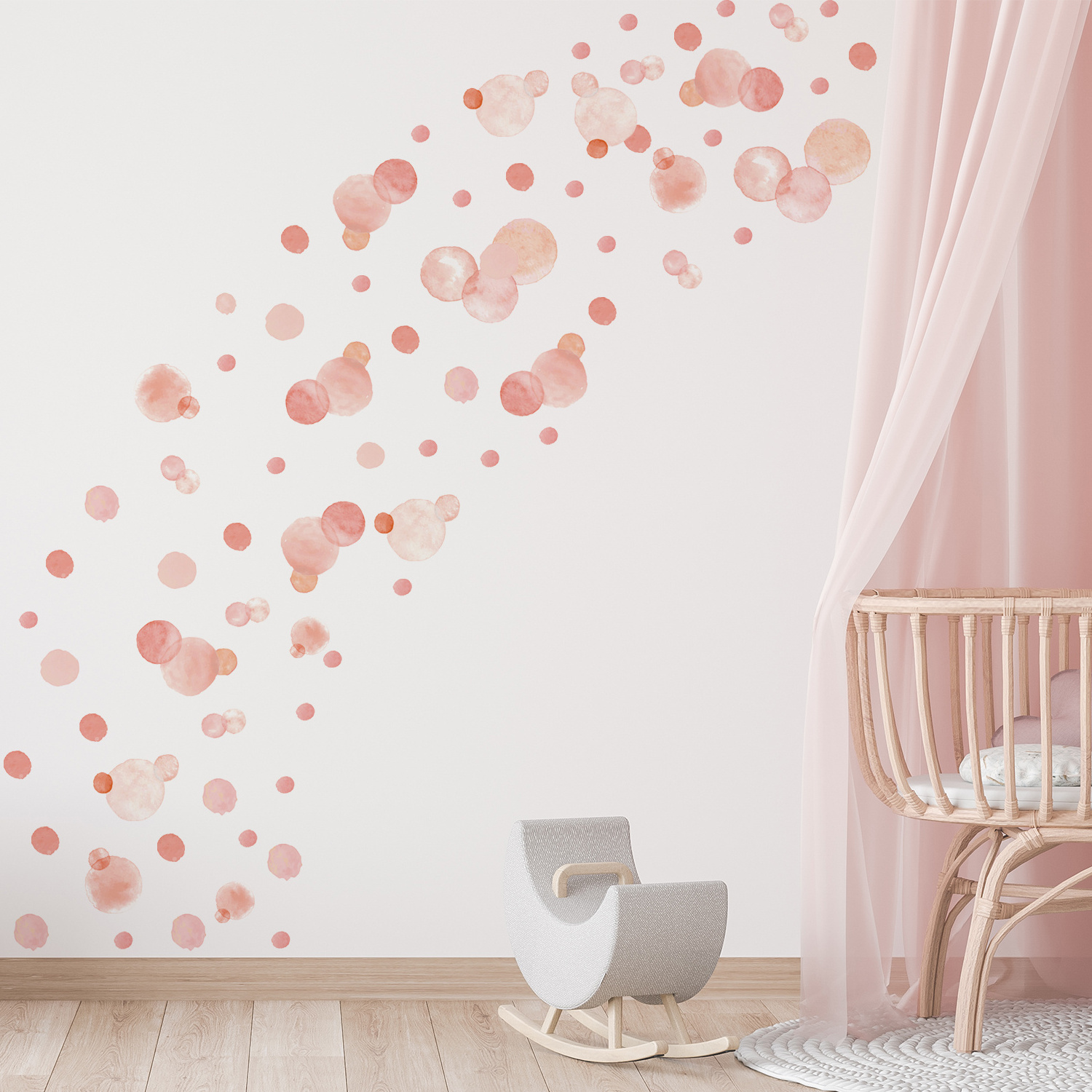 Funlife MEDWS010 Watercolor Pink Art Polka Dots Wall Decals PVC Self-adhesive Wall Stickers