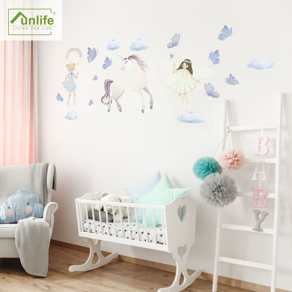 Funlife fairy and unicorn wall decal peel and stick art wall sticker for kids play room and nursery decoration