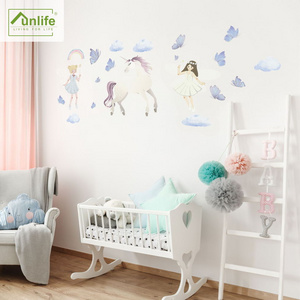 Funlife fairy and unicorn wall decal peel and stick art wall sticker for kids play room and nursery decoration