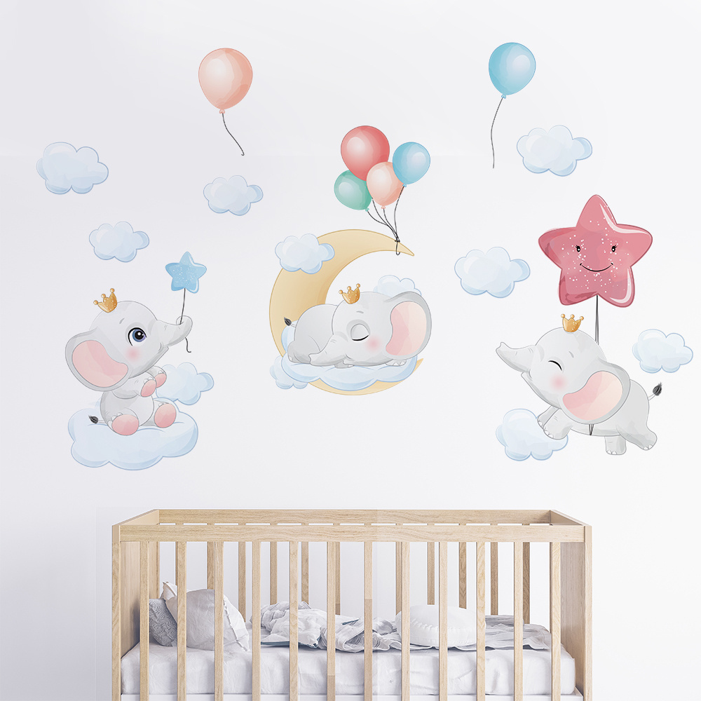 Funlife Cartoon Wall Stickers Elephant Balloon Animals Wall Decals for Kids Home Decoration Rabbit Digital Printing PVC Sticker