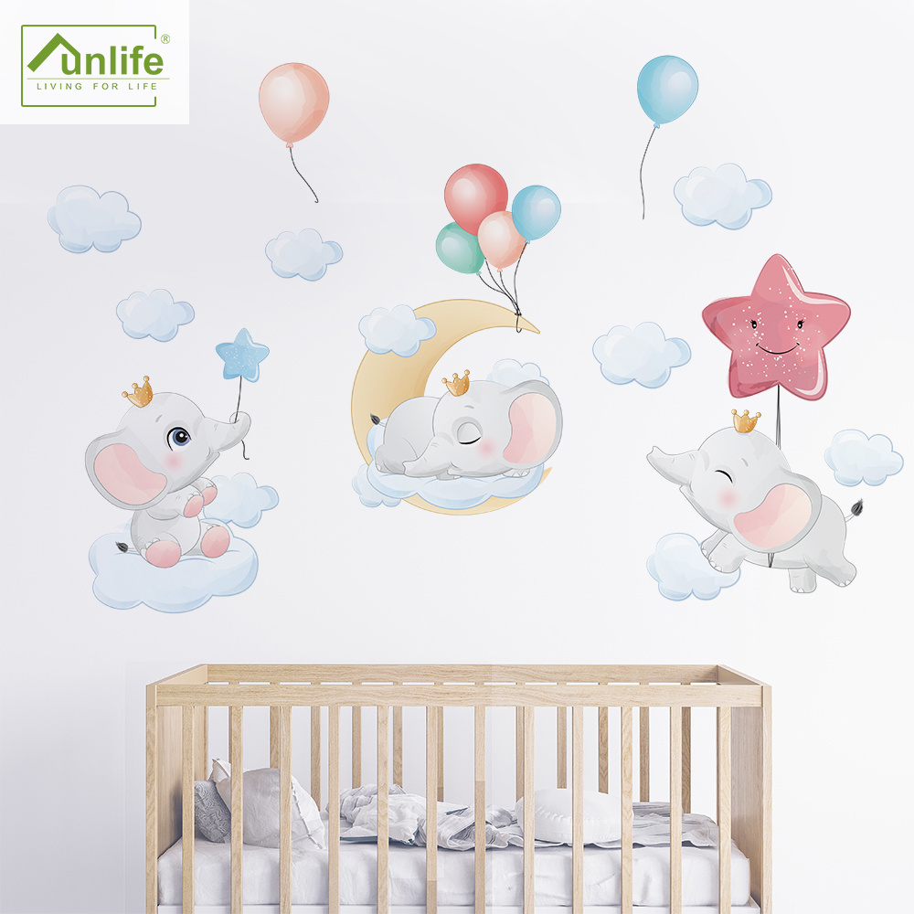 Funlife Cartoon Wall Stickers Elephant Balloon Animals Wall Decals for Kids Home Decoration Rabbit Digital Printing PVC Sticker