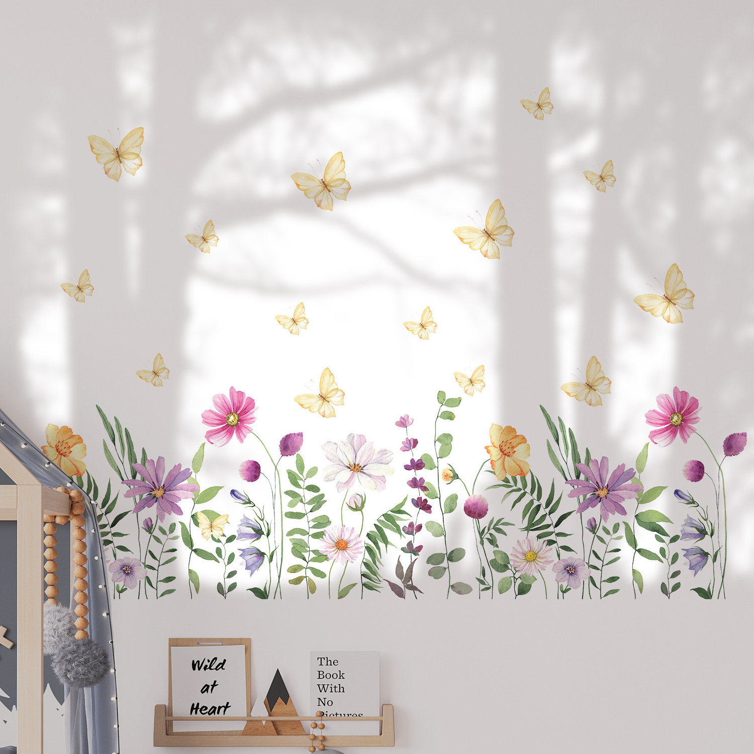 Funlife  FWS029 Spring atmosphere flower with butterflies lovely decals home decoration wall sticker