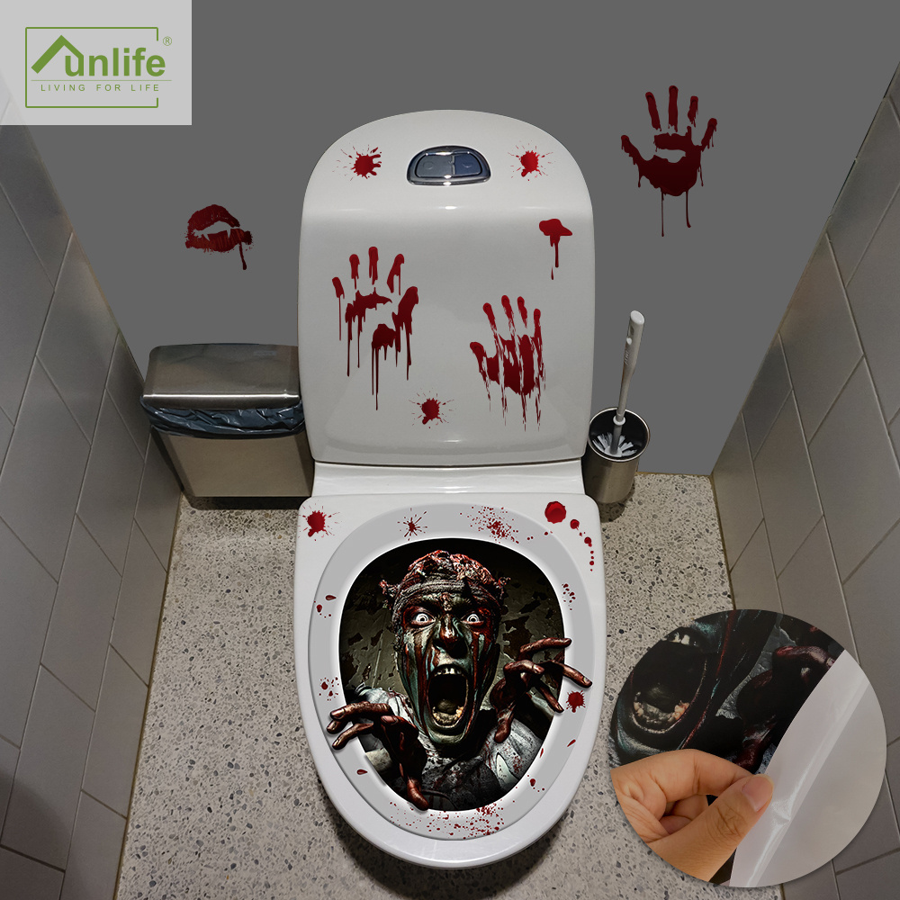 Funlife HTT003 screaming zombie and bloody hand halloween toilet seat decorative sticker