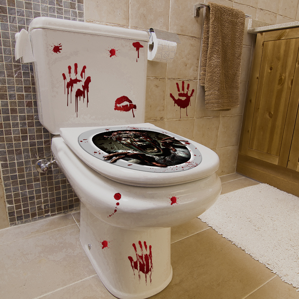 Funlife HTT003 screaming zombie and bloody hand halloween toilet seat decorative sticker