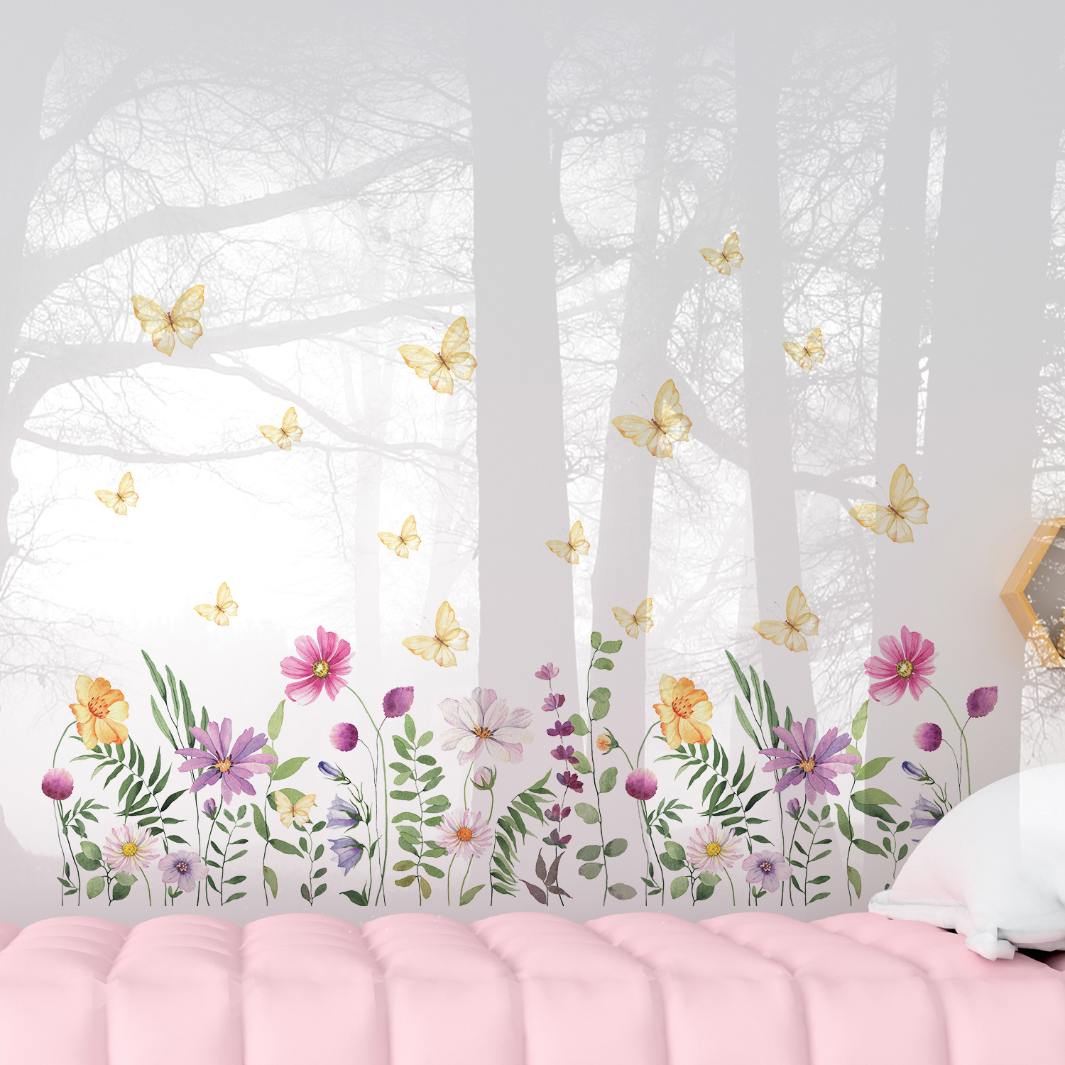 Funlife  FWS029 Spring atmosphere flower with butterflies lovely decals home decoration wall sticker