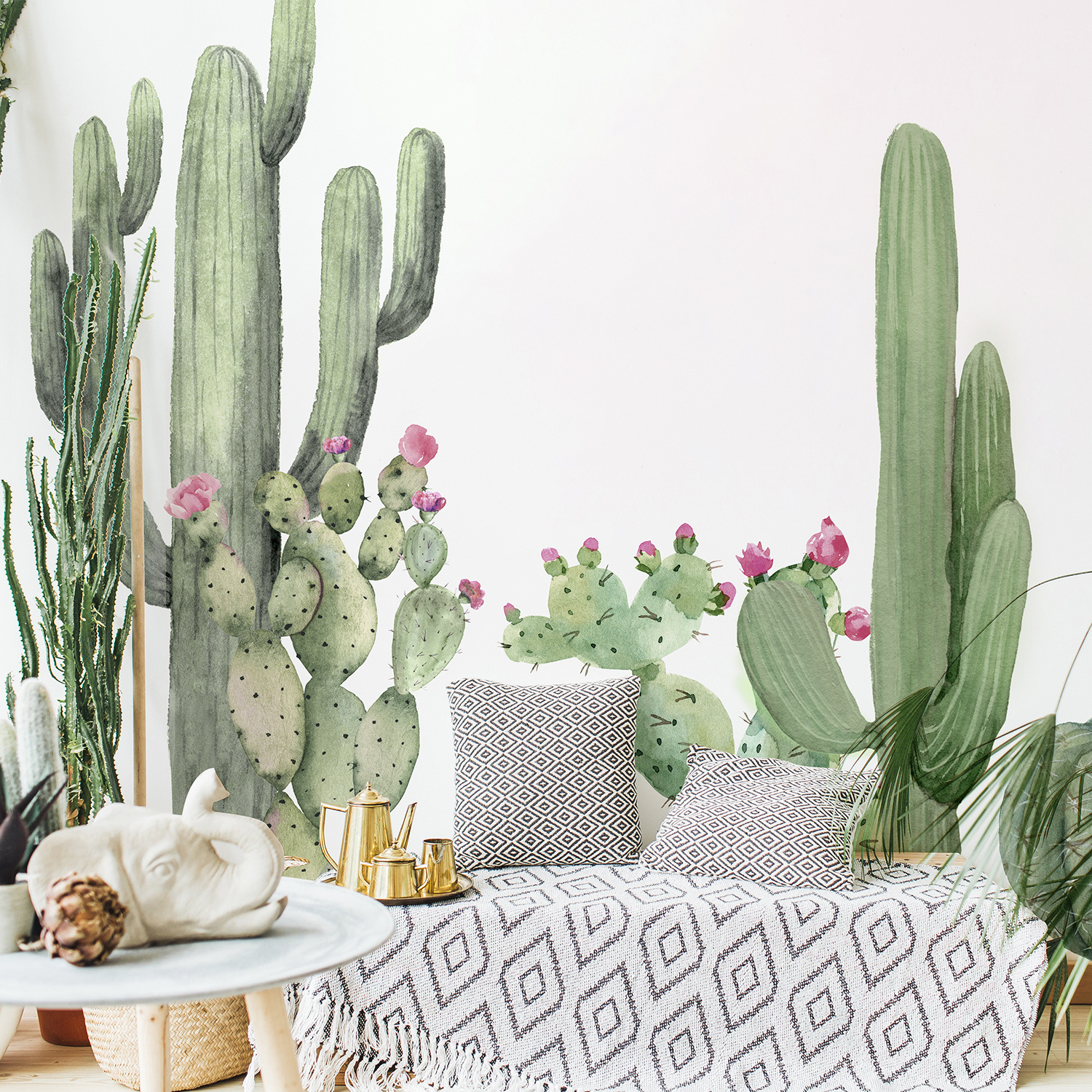 Funlife WMFKD066 fabric golden barrel cactus murals  boho cactus garden sagura wall stickers