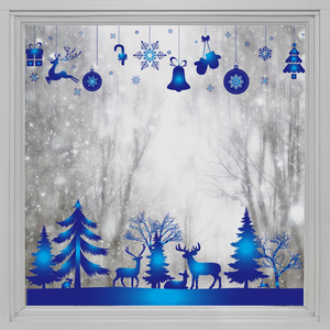 Funlife  Double-Sided  Christmas Windows Door Clings Decor, Glass Covering Decals, Blue Pine Trees and Deer