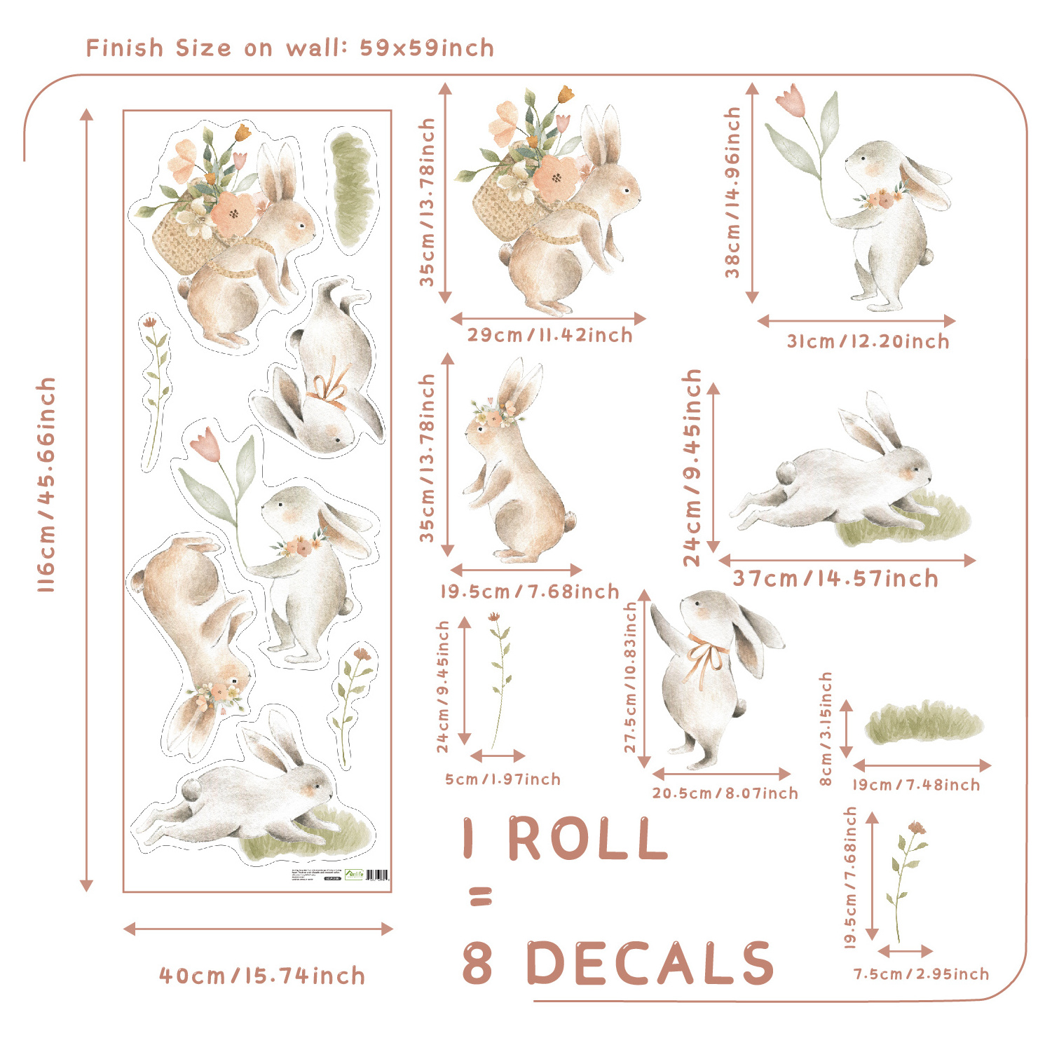 Funlife Bunny and Flowers Wall Stickers Nursery Decor Bear Fox Bunny Ra Nursery Wall Decals For Kids Wall Decal