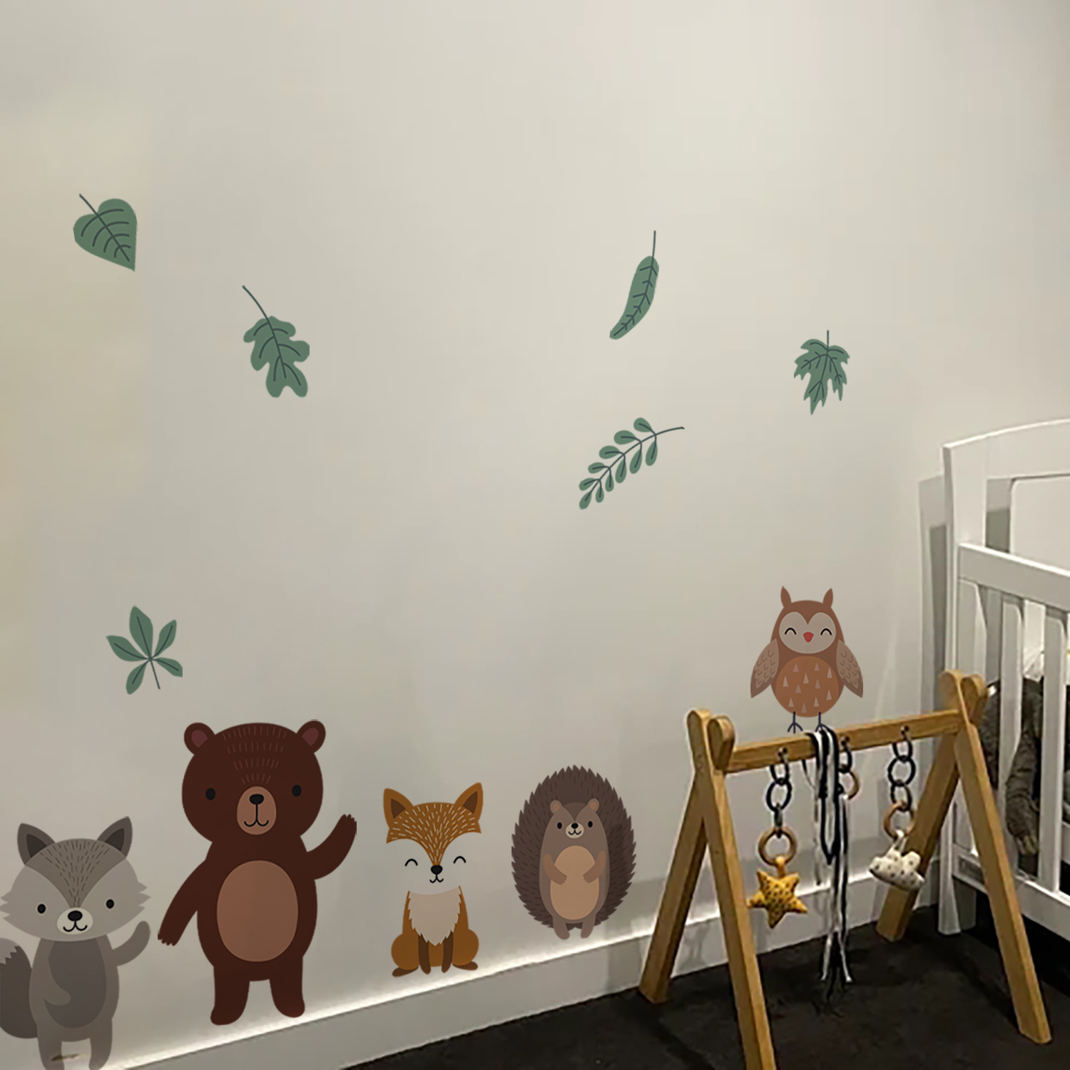 Funlife Mid Century Modern  Self Adhesive PVC Nursery Wall Decals for boys and neutral gender,Bear Fox Raccoon Hedgehog