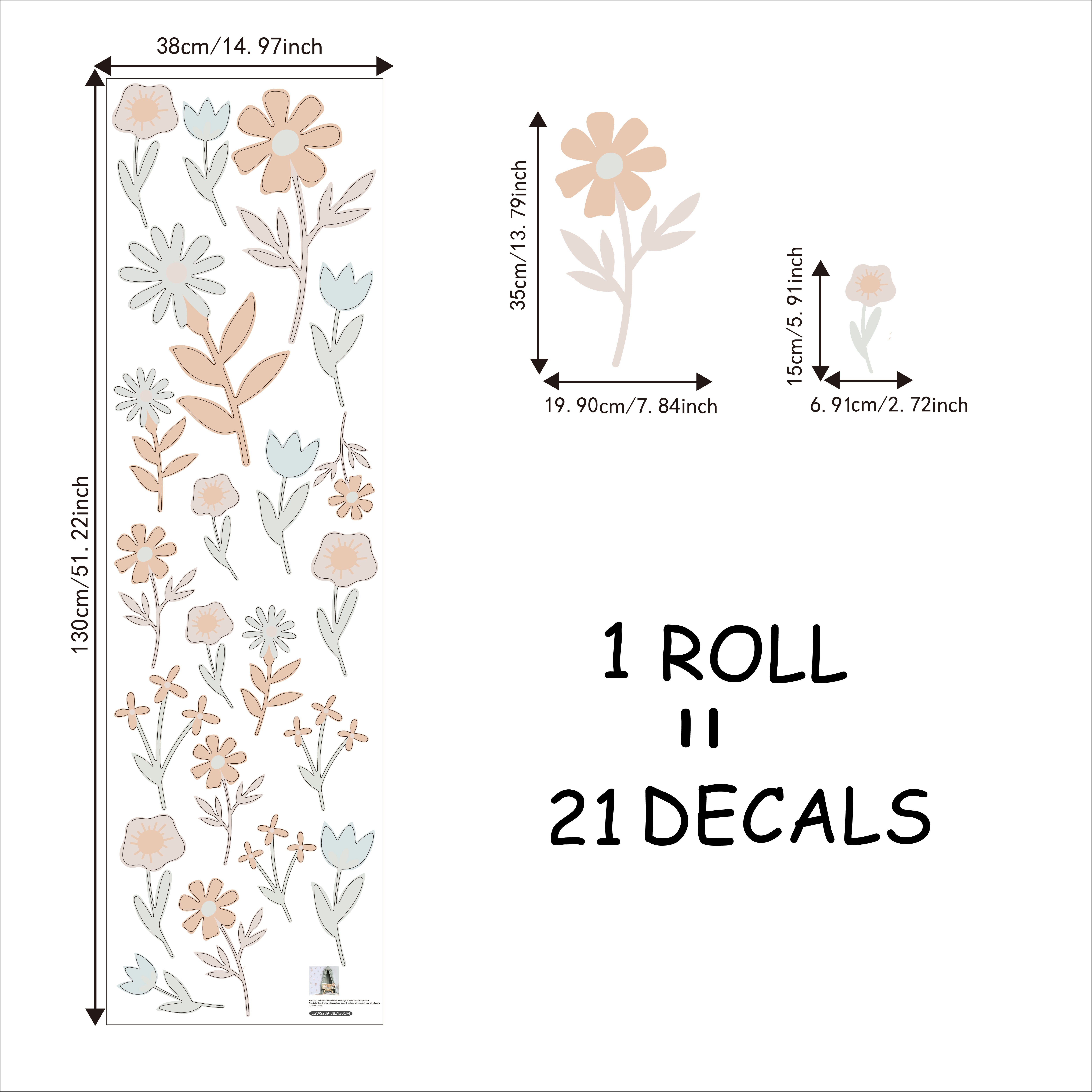 Funlife Boho Flower Wall Decals Peel and Stick Self Adhesive Wall Stickers for Nursery Baby Room Wall Decor