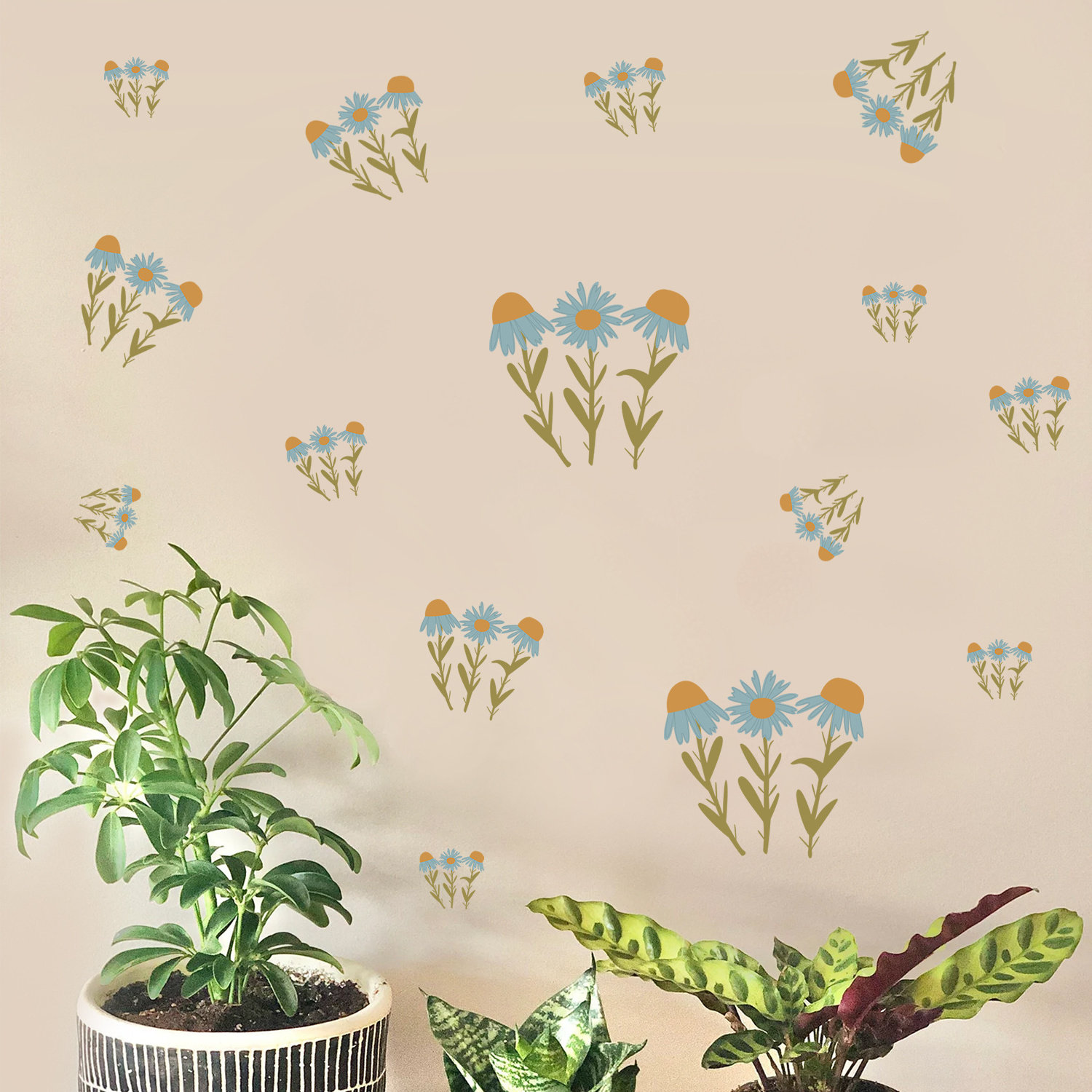 Funlife Rustic Flowers Light Blue Wall Decals DIY Baby Girl's Room Decorative Self Adhesive Removable Wall Stickers