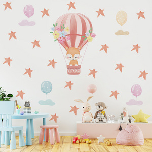 Funlife PY067 Pink hot air balloon with cute cartoon fox and stars baby room wall decoration wall sticker