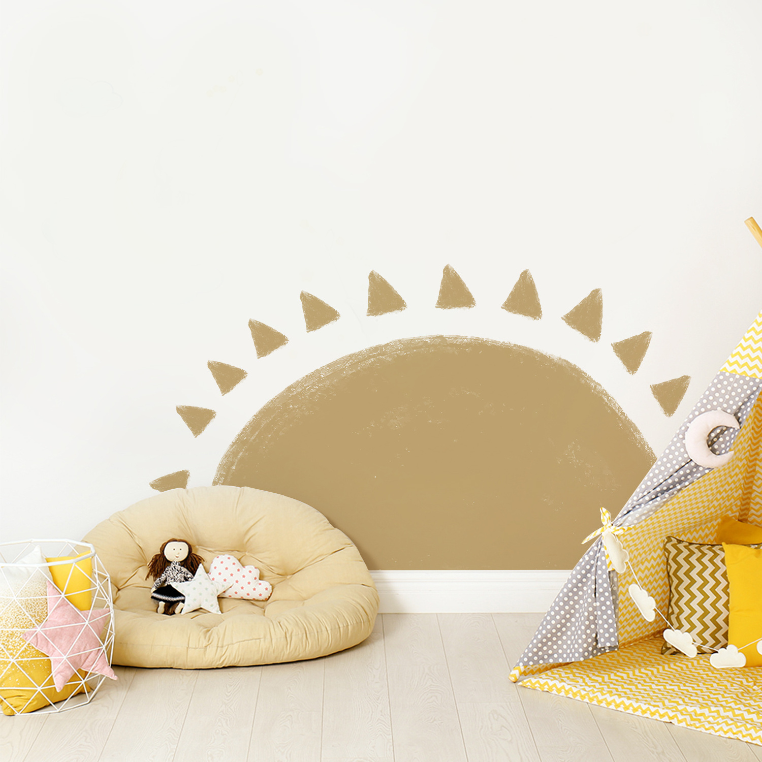 Funlife DY007 Brown Half Sun Removable Wallpaper Self Adhesive Peel and Stick PVC Wall Sticker