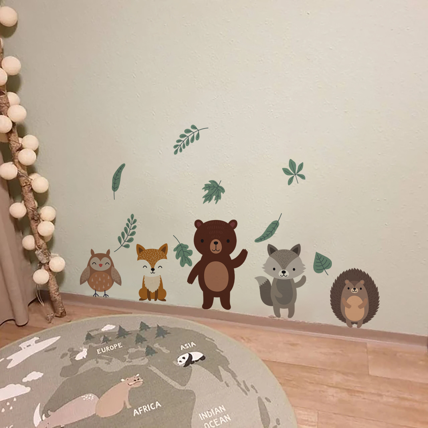 Funlife Mid Century Modern  Self Adhesive PVC Nursery Wall Decals for boys and neutral gender,Bear Fox Raccoon Hedgehog