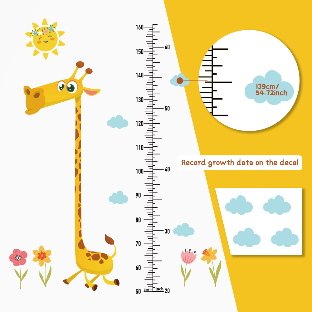 Funlife New Design Giraffe Kids Room Height Chart Animal Wall Decal Transparent PVC Kids Room Stickers