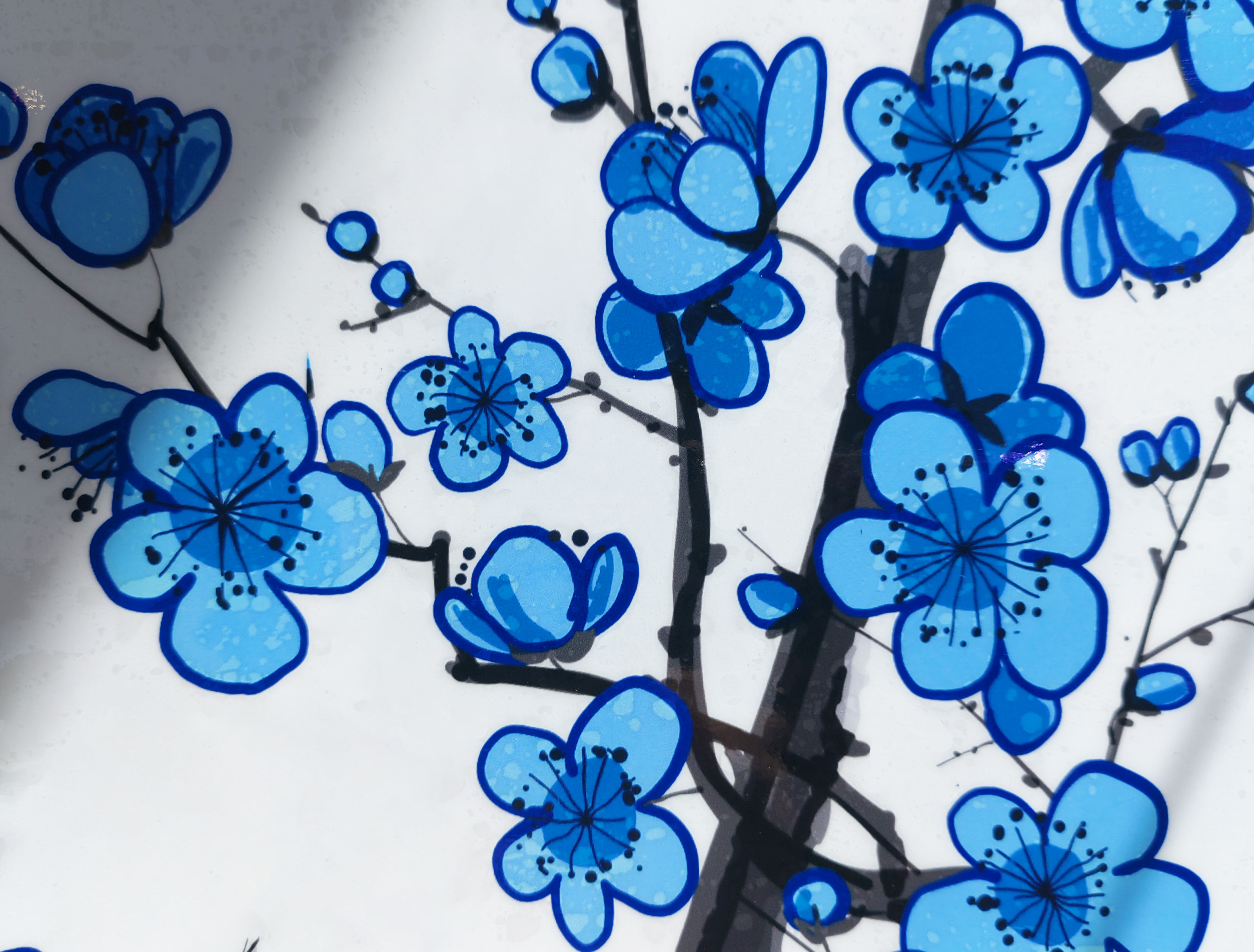 Funlife Watercolor Chinoiserie Blue Floral Window Sticker  Stained Double Sided Window Decals for Glass Windows Door Decor