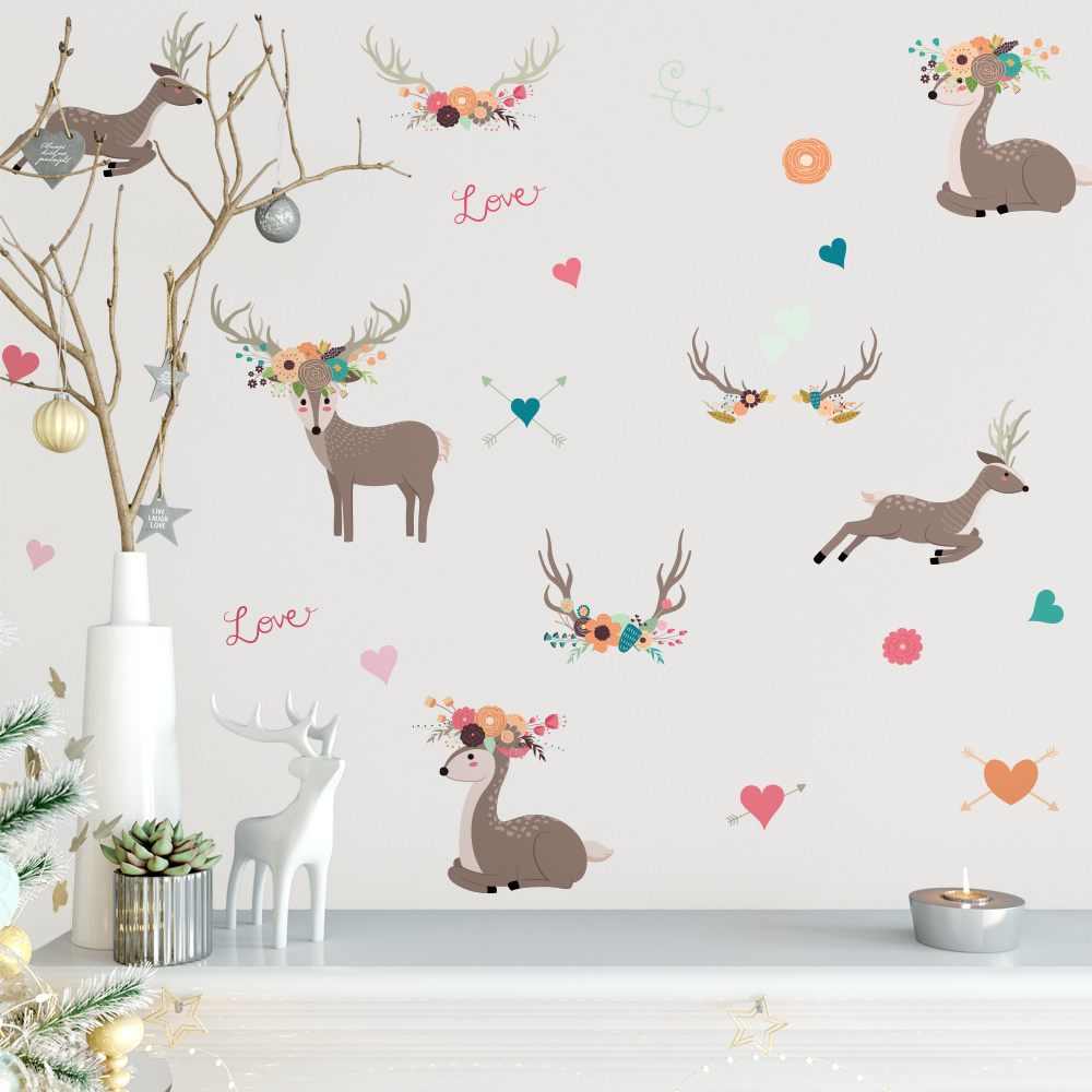 Funlife  PA129 Christmas Deer Window Stickers Removable Mural Window Cling Decal Sticker