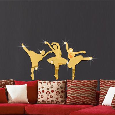 FUNLIFE 6 pcs Mirror Sticker Decals BALLERINA GIRL Acrylic Mirror Sticker Decal Wall Sticker Decoration for Dance Room