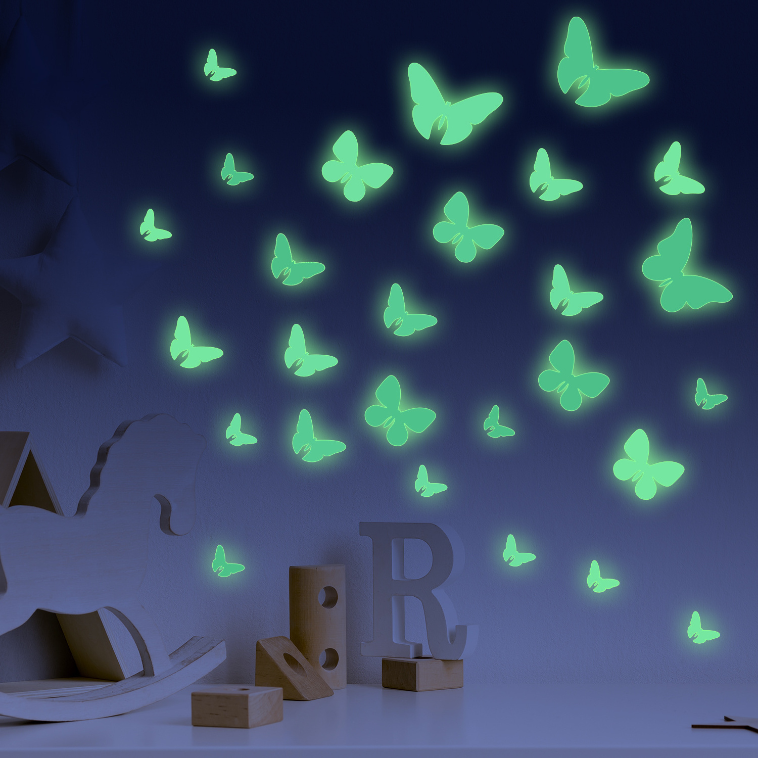 Funlife GR001 multicolored butterfly luminous wall decals DIY kids room glow in dark wall stickers