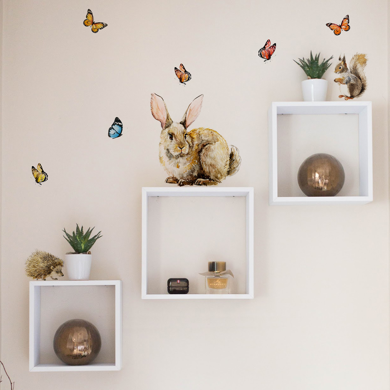 Funlife BD-EWS162 jungle animal hare butterfly hedgehog DIY combination wall decals nursery room wall sticker