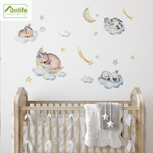 Funlife LGWS079 Animals Wall Decals with Clouds Star Moon Sleeping Animals Wall Decals  for Playroom Classroom Nursery