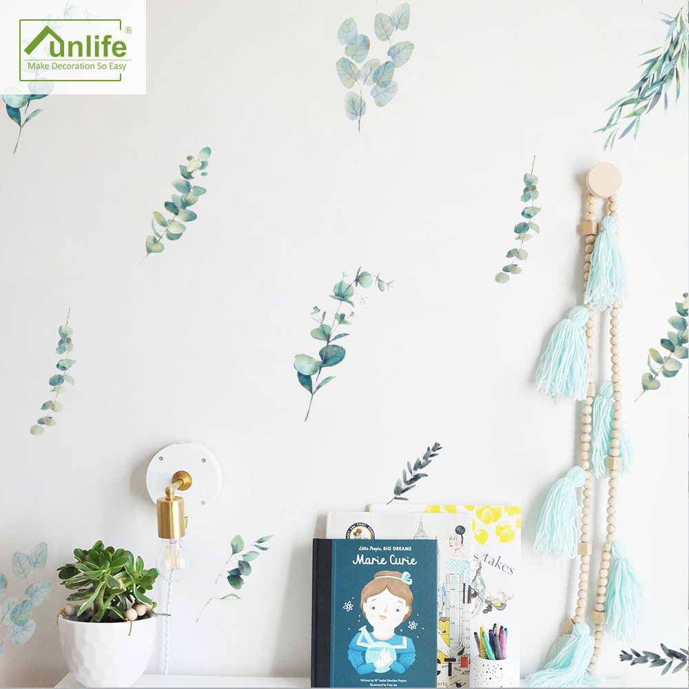 Funlife PA124 INS Style New Design willow leaves Promotional Gifts decorative stickers Custom PVC stickers for DIY Home Decor