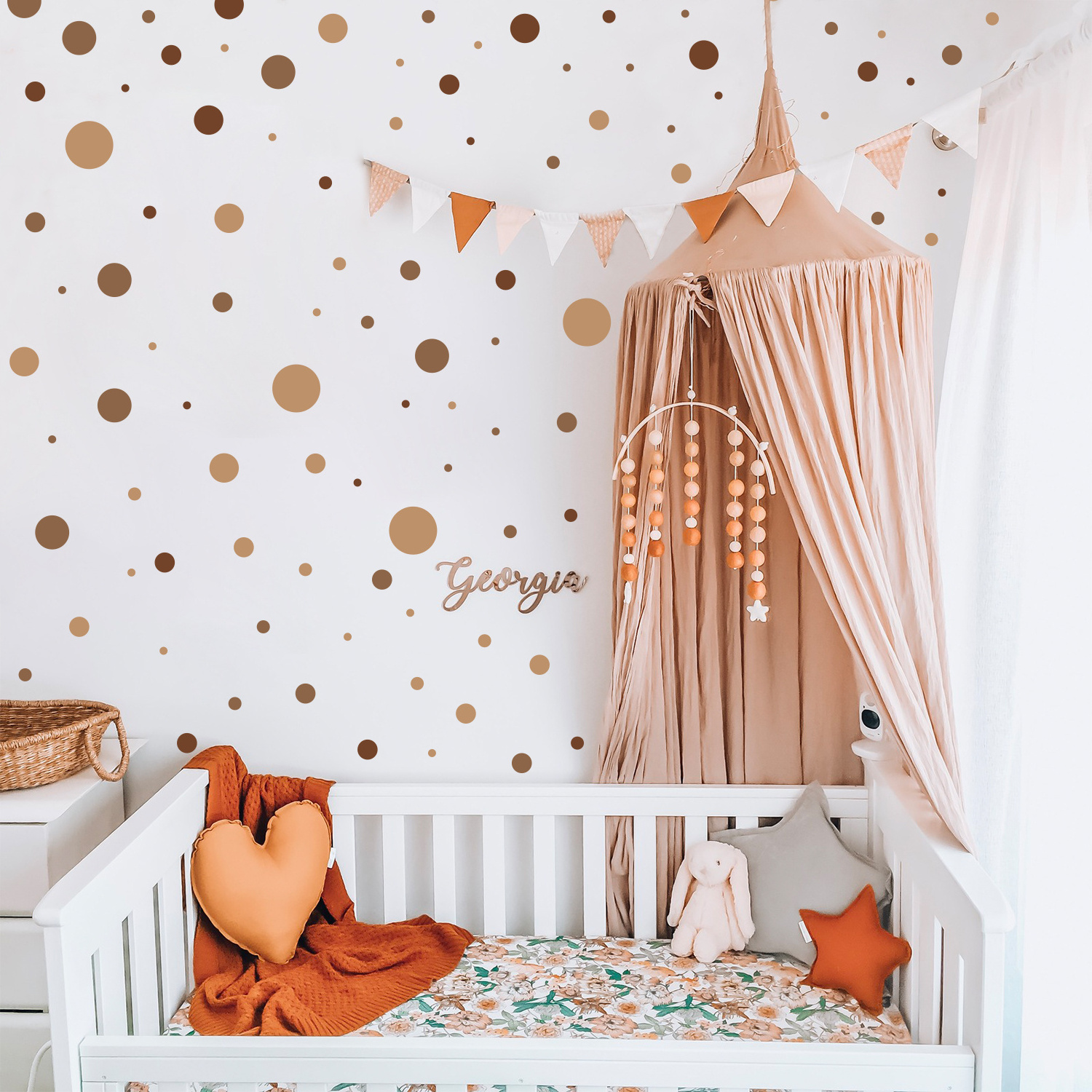 Funlife MEDWS003 Brown Watercolor Polka Dots in Different Size Nursery Room Wall Stickers