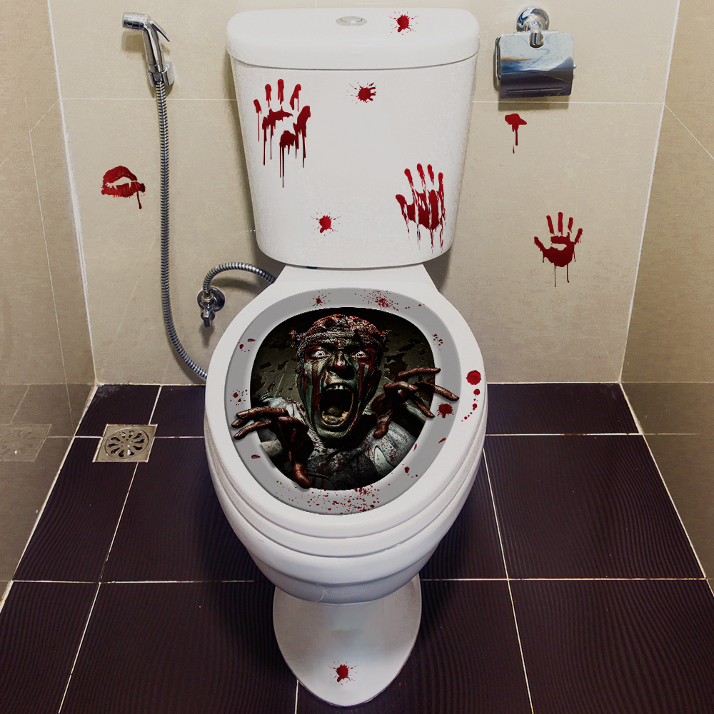 Funlife HTT003 screaming zombie and bloody hand halloween toilet seat decorative sticker