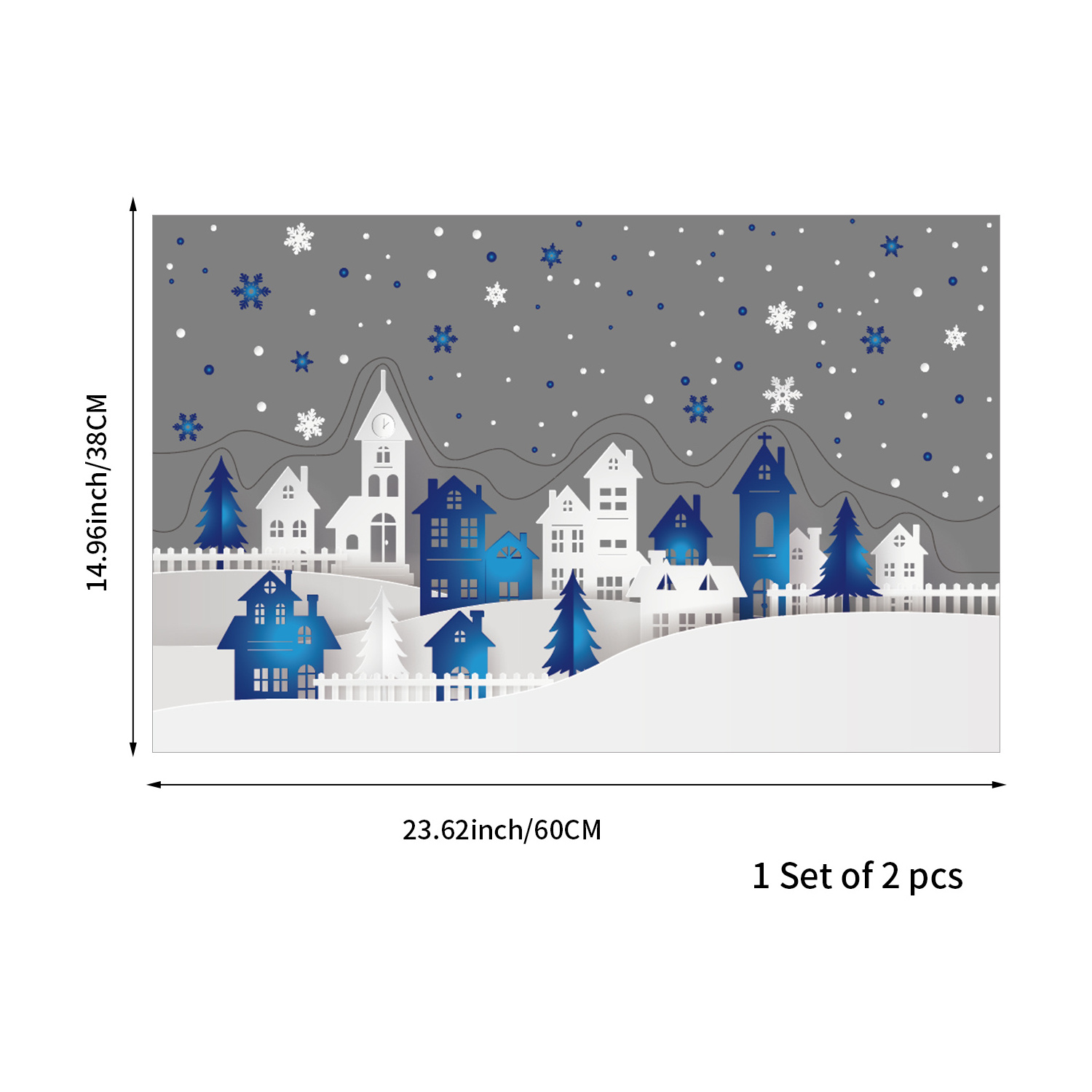 funlife Double-Sided Window Sticker, Non-Adhesive Christmas Windows Door Clings Decor, Glass Covering Decals,Snow City in Winter