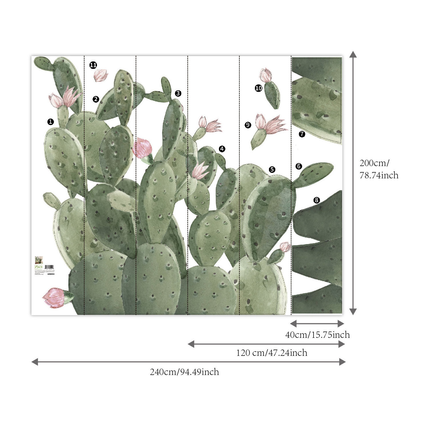 Funlife WMFKD067 boho cactus garden Fabric Art Murals Prickly Pear  Cactus Wall Stickers