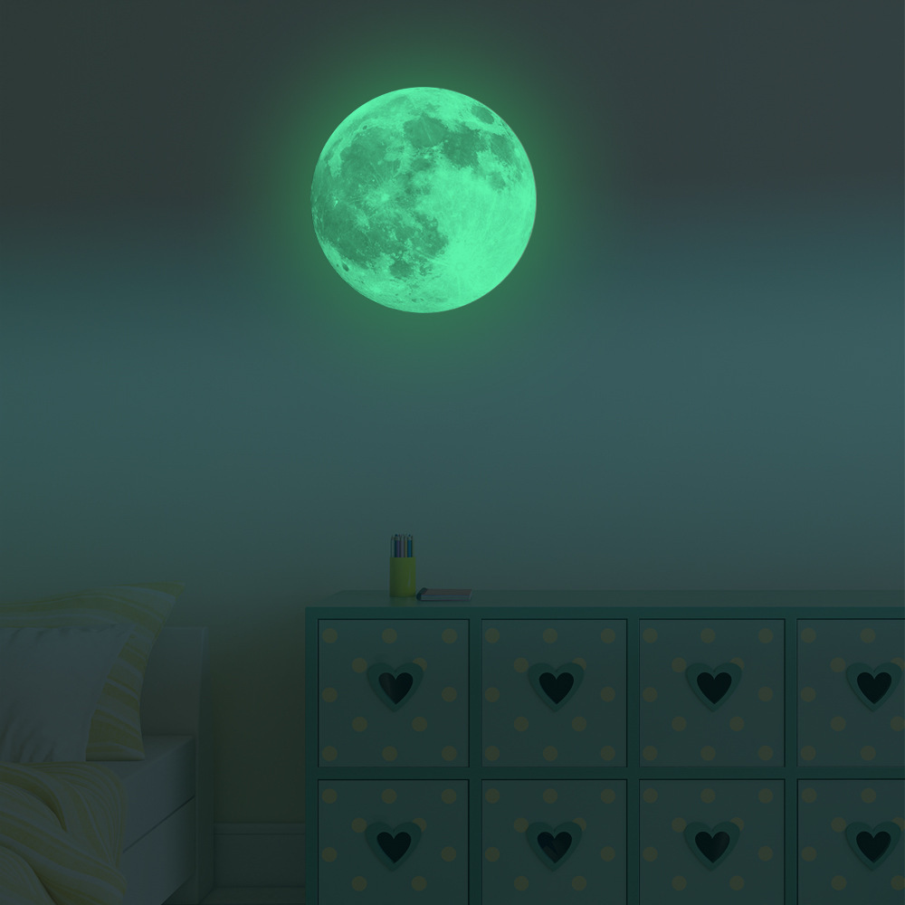 Funlife 30cm Glow in The Dark Moon Sticker Self-adhesive Glowing Green Moon Stickers Peel and Stick Luminous Sticker for Ceiling