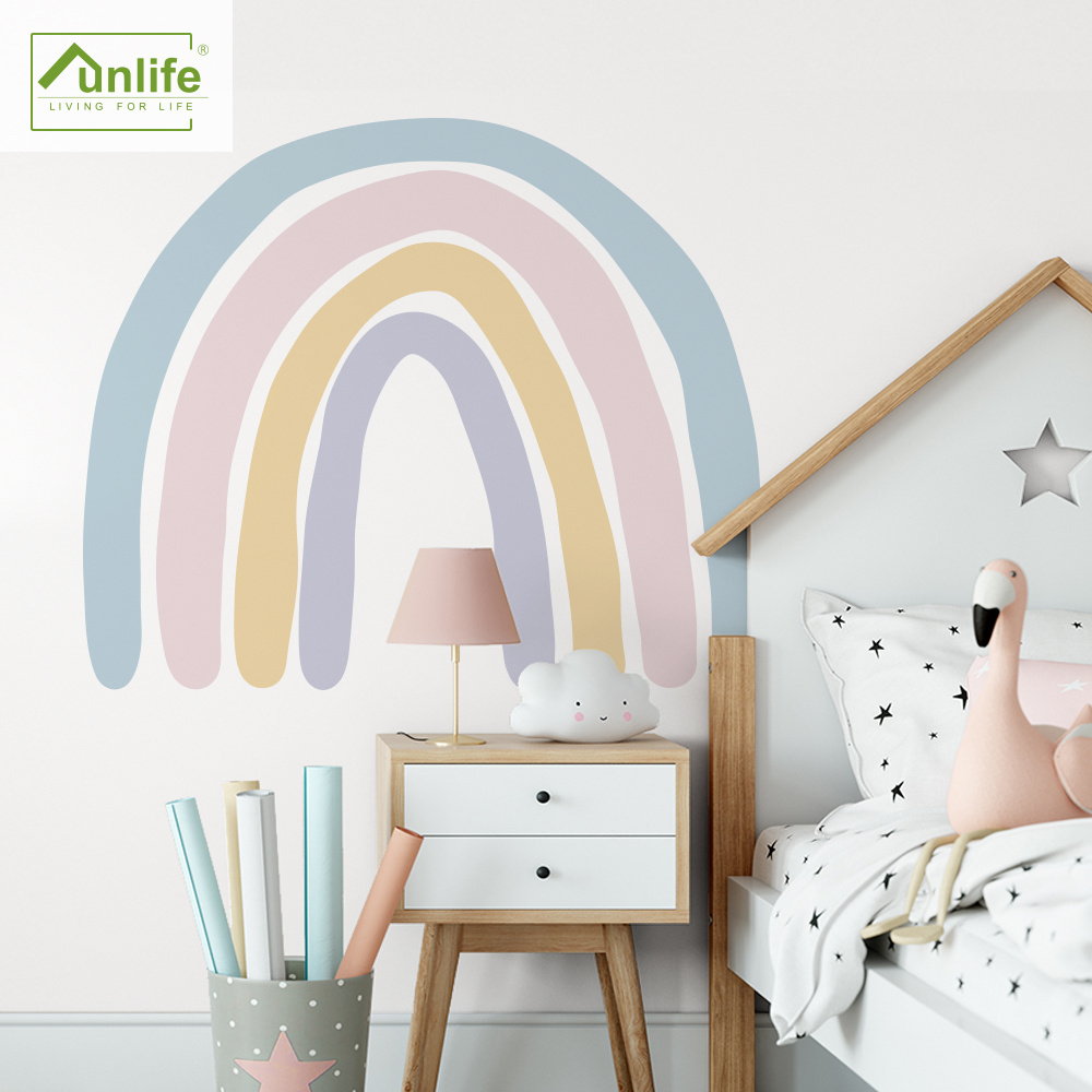 Funlife INS Wall Decal Colorful Cartoon Rainbow For Kid Room Wall Art Sticker Vinyl Wall Decals for Girls Room Nursery Parties