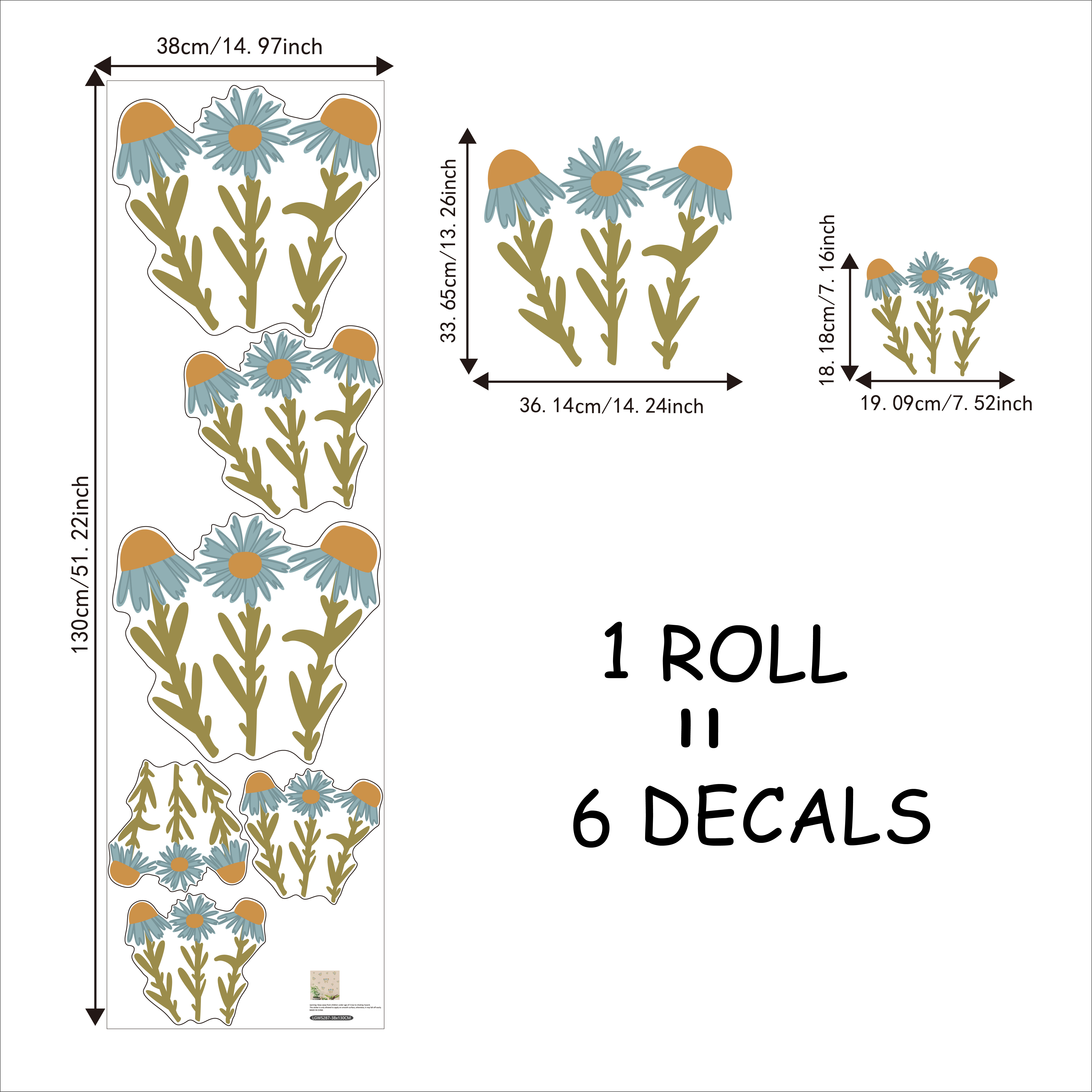 Funlife Rustic Flowers Light Blue Wall Decals DIY Baby Girl's Room Decorative Self Adhesive Removable Wall Stickers