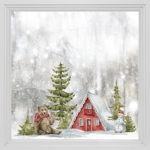 Funlife  Scarf Bear in the Snow Decorative UV 3 Layers Printing Window Film for Living Room Waterproof Reusable Glass Decoration