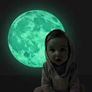 Funlife 30cm Glow in The Dark Moon Sticker Self-adhesive Glowing Green Moon Stickers Peel and Stick Luminous Sticker for Ceiling