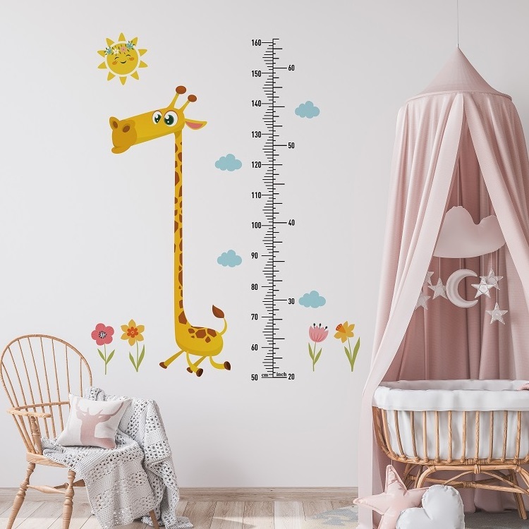 Funlife New Design Giraffe Kids Room Height Chart Animal Wall Decal Transparent PVC Kids Room Stickers