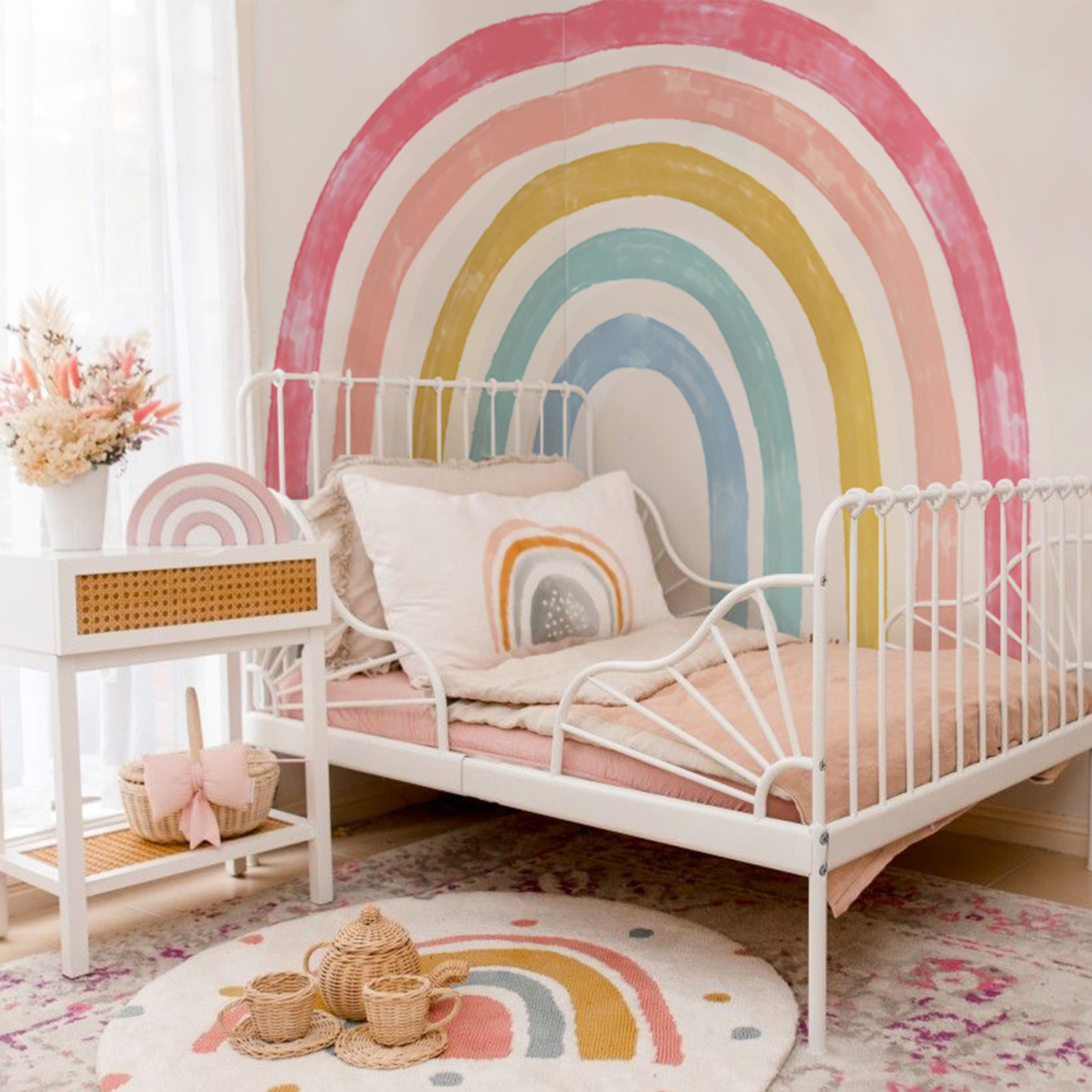 Funlife WMFKD047 Watercolor Colorful Rainbow Wall Mural Living Room Baby Playroom Wall Decals