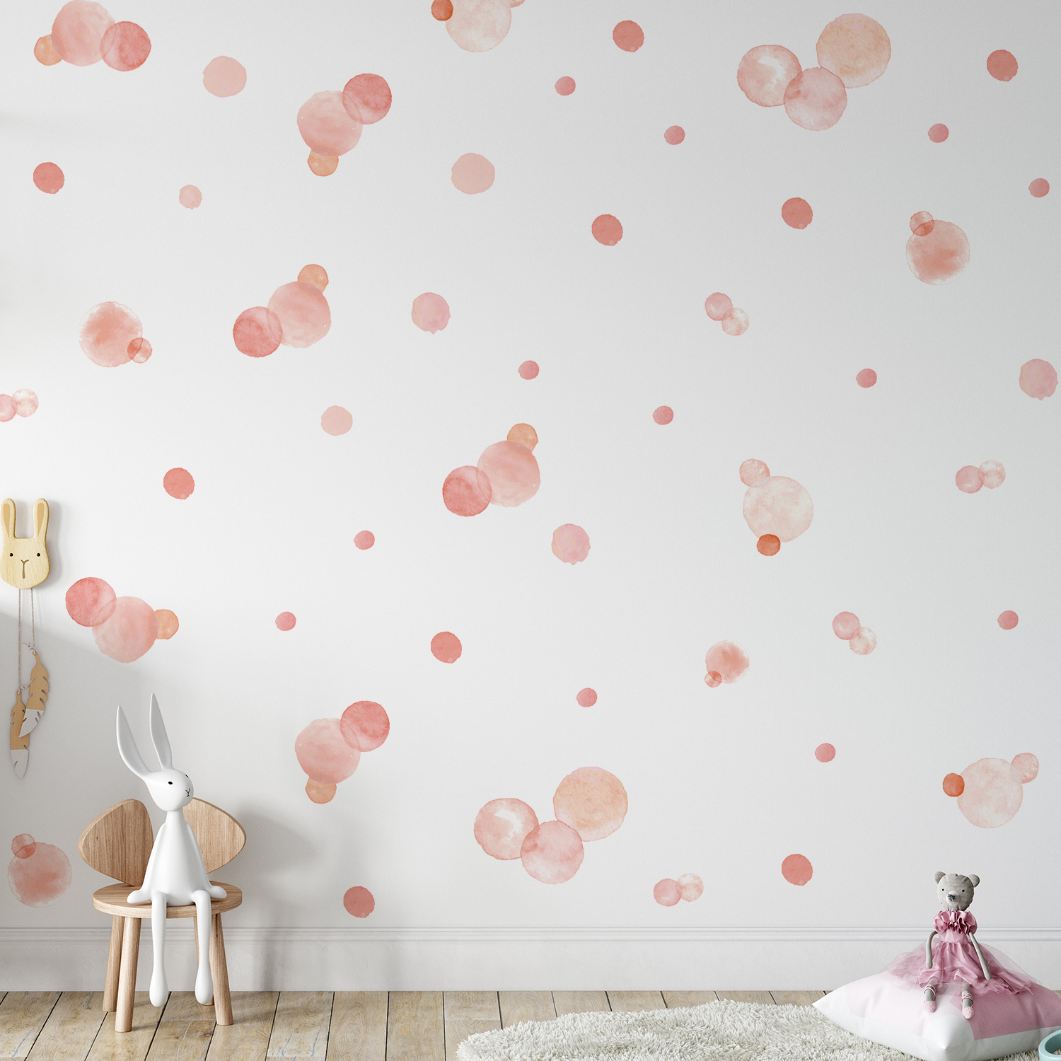 Funlife MEDWS010 Watercolor Pink Art Polka Dots Wall Decals PVC Self-adhesive Wall Stickers