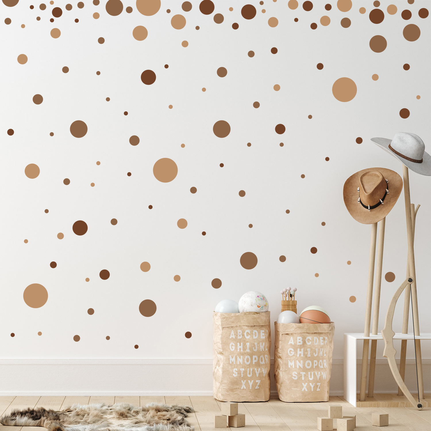 Funlife MEDWS003 Brown Watercolor Polka Dots in Different Size Nursery Room Wall Stickers