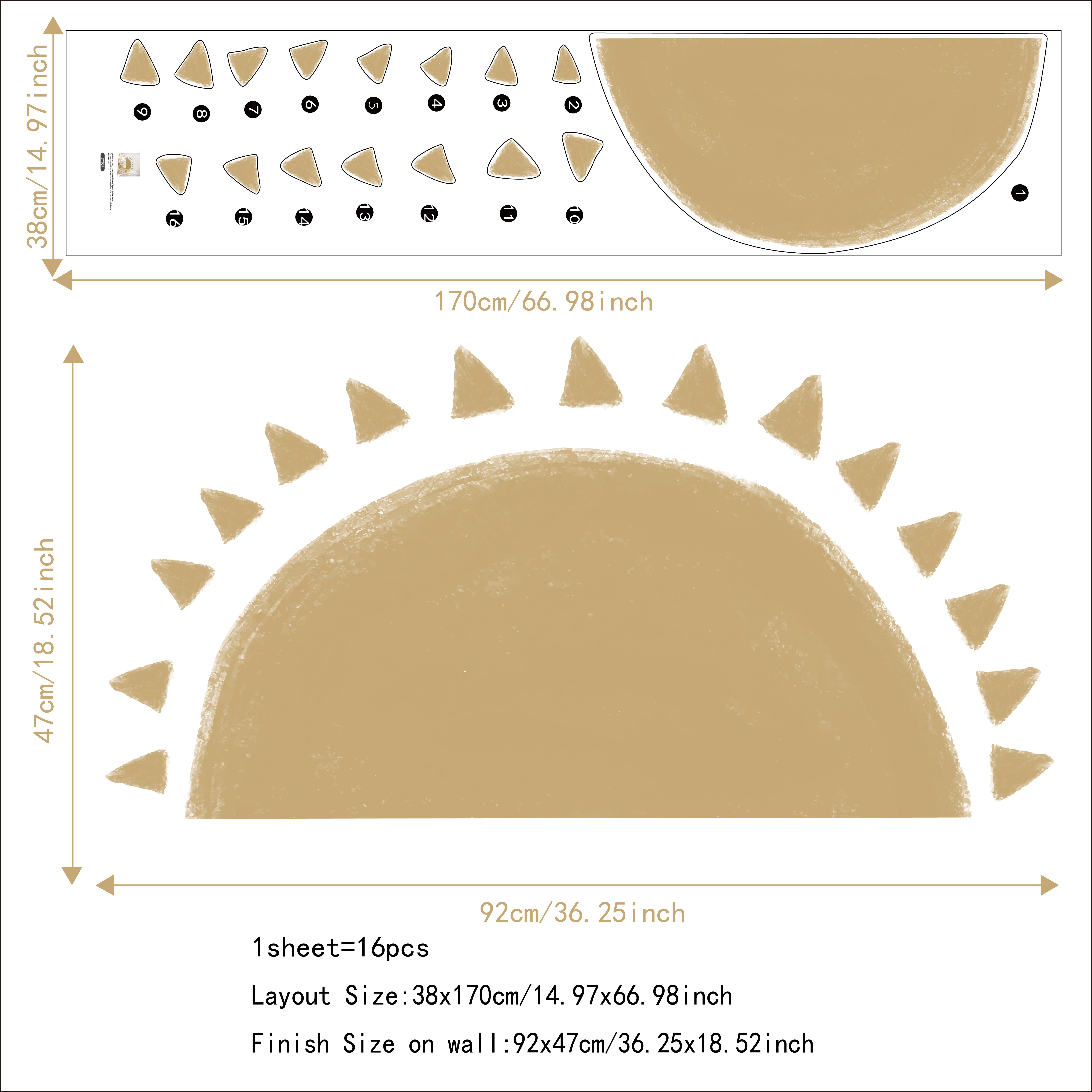 Funlife DY007 Brown Half Sun Removable Wallpaper Self Adhesive Peel and Stick PVC Wall Sticker