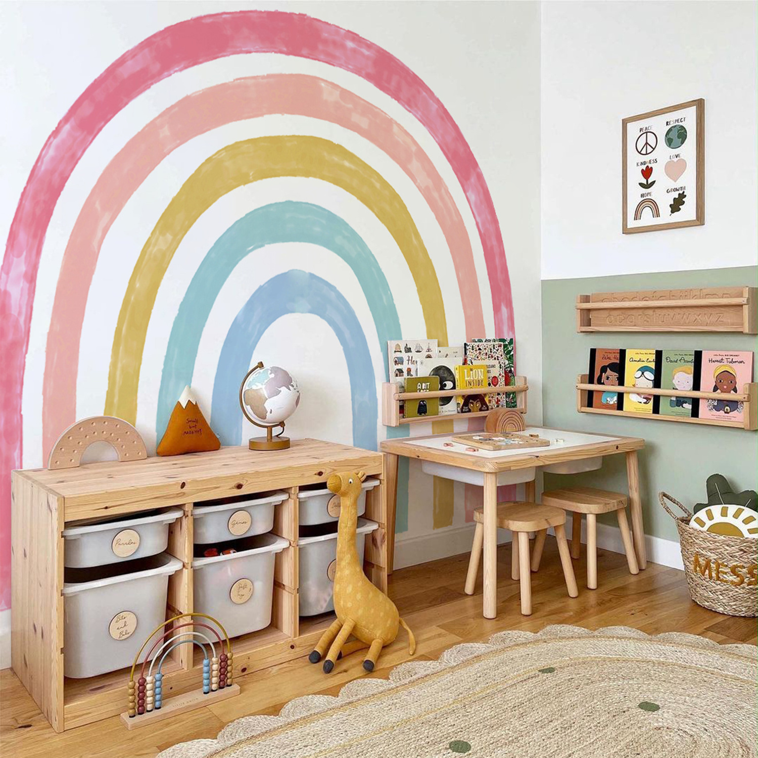 Funlife WMFKD047 Watercolor Colorful Rainbow Wall Mural Living Room Baby Playroom Wall Decals