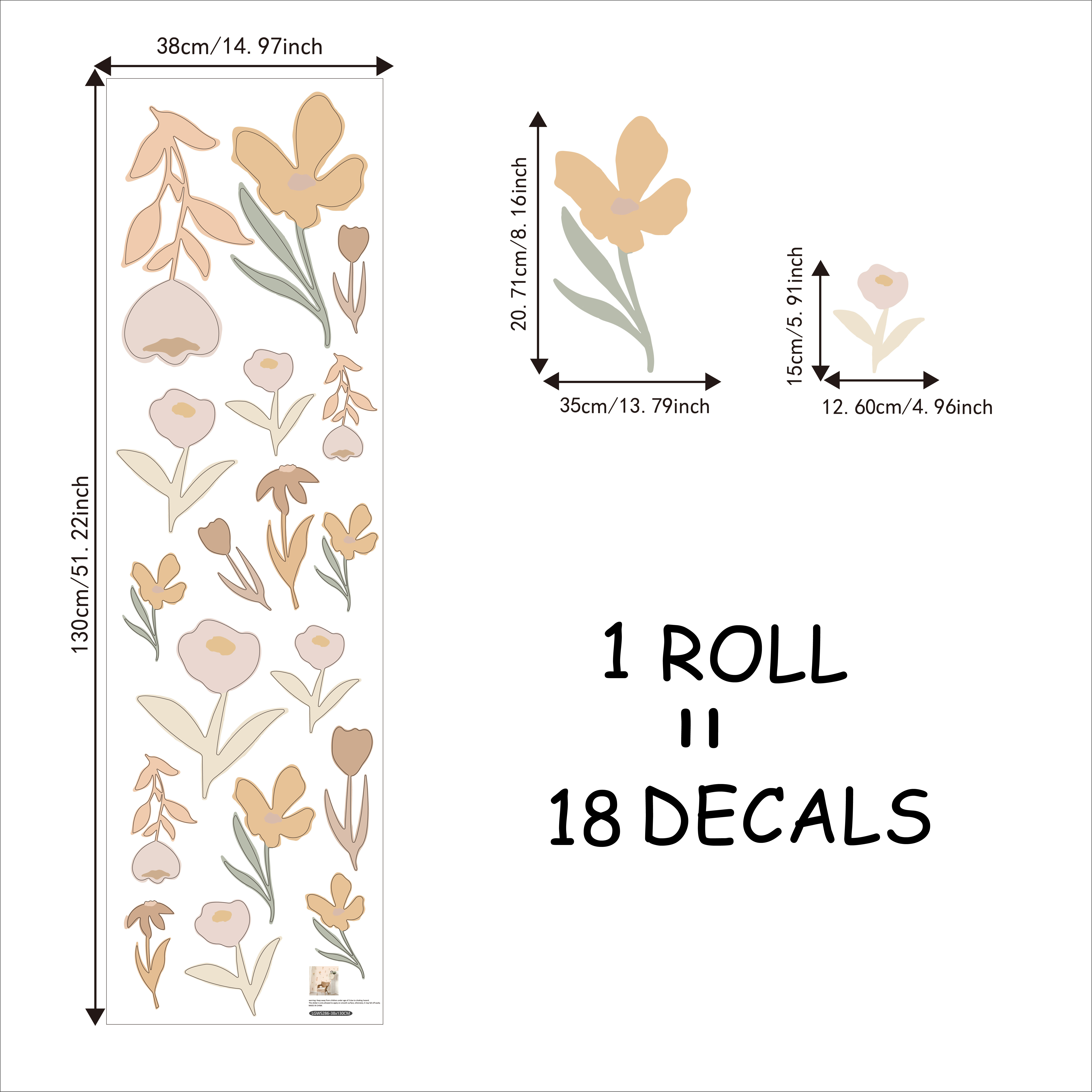 Funlife Boho Theme Cartoon Daisy Rose Floral Wall Stickers Baby Nursery Room Self Peel and Stick Wall Decor