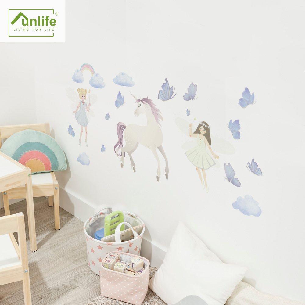 Funlife fairy and unicorn wall decal peel and stick art wall sticker for kids play room and nursery decoration