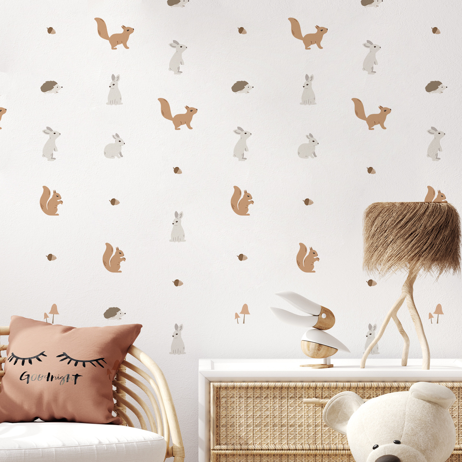 Funlife PA352 Woodland Animals squirrel hedgehog and hare cartoon decals kids room DIY wall sticker