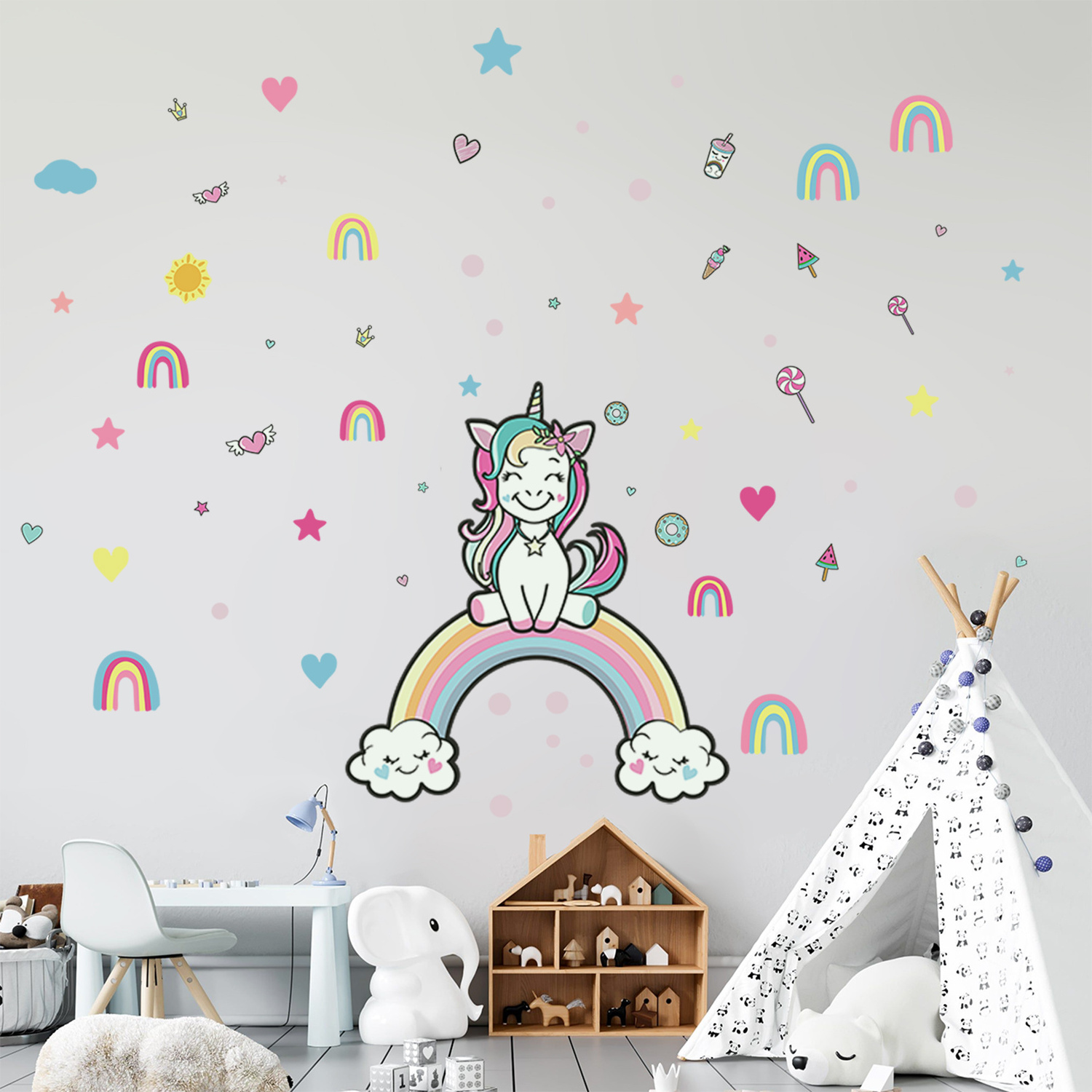 Funlife GN003 cute unicorn on the rainbow glow in dark luminous wall stickers nursery room wall decoration